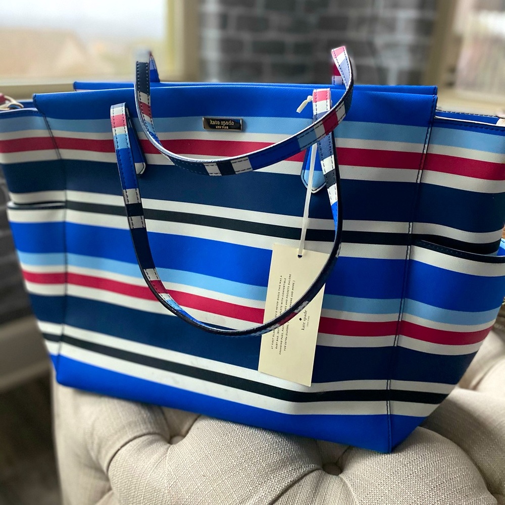 Kate Spade Blue and Red Striped Baby Bag - Picture 2 of 3